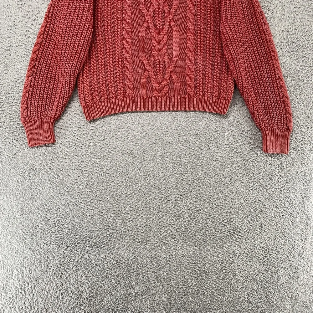 Free People‎ Frankie Sweater Womens Small Red Cable Knit Chunky Crew 100% Cotton